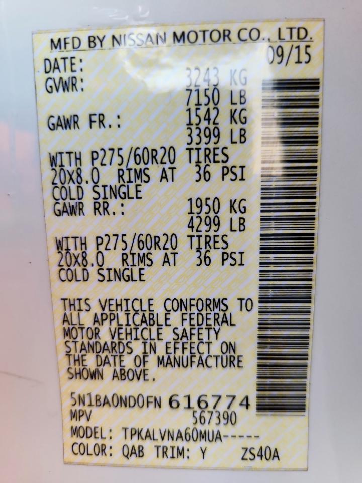 2015 Nissan Armada Sv VIN: 5N1BA0ND0FN616774 Lot: 83805325