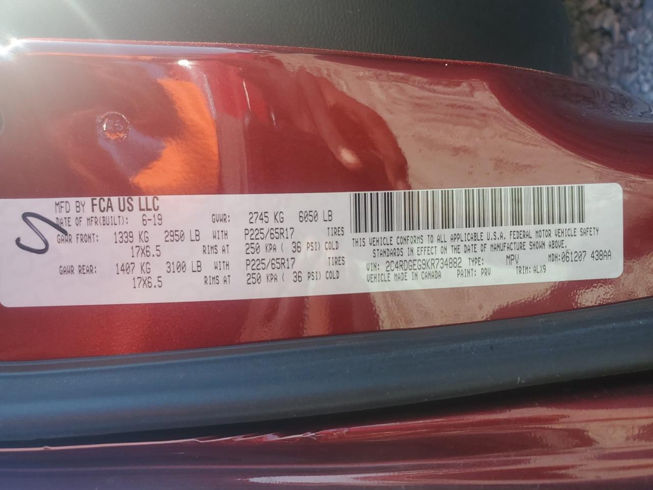 2019 Dodge Grand Caravan Gt VIN: 2C4RDGEG9KR734882 Lot: 81435905