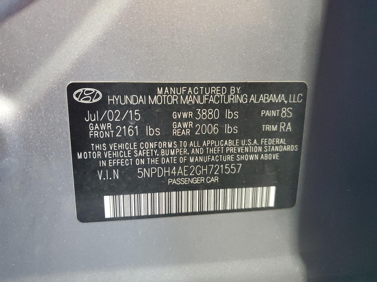 2016 Hyundai Elantra Se VIN: 5NPDH4AE2GH721557 Lot: 81091925