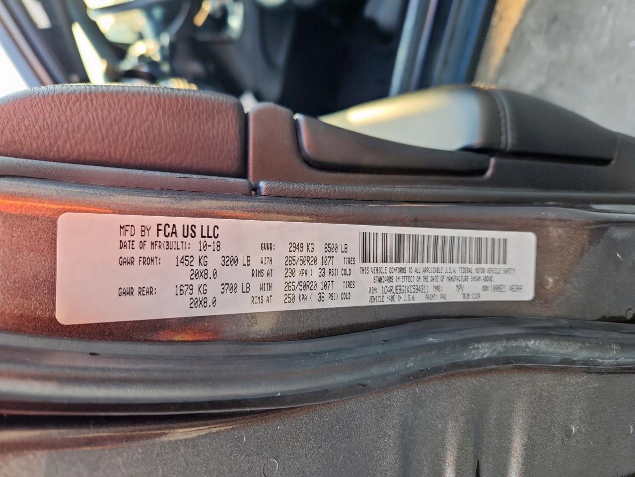 2019 Jeep Grand Cherokee Limited VIN: 1C4RJEBG1KC584311 Lot: 80089395