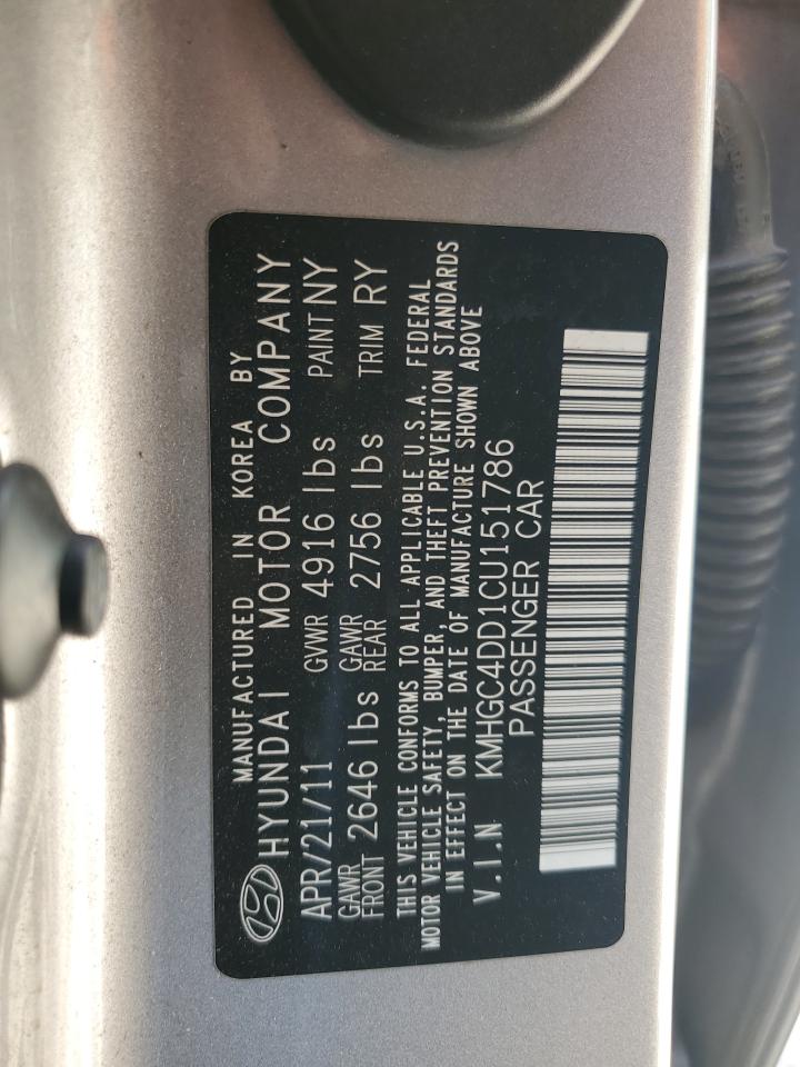 2012 Hyundai Genesis 3.8L VIN: KMHGC4DD1CU151786 Lot: 80890445