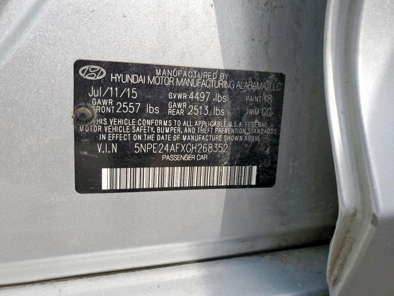 2016 Hyundai Sonata Se VIN: 5NPE24AFXGH268352 Lot: 70537125