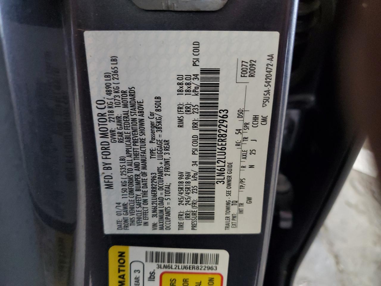 2014 Lincoln Mkz Hybrid VIN: 3LN6L2LU6ER822963 Lot: 80913025