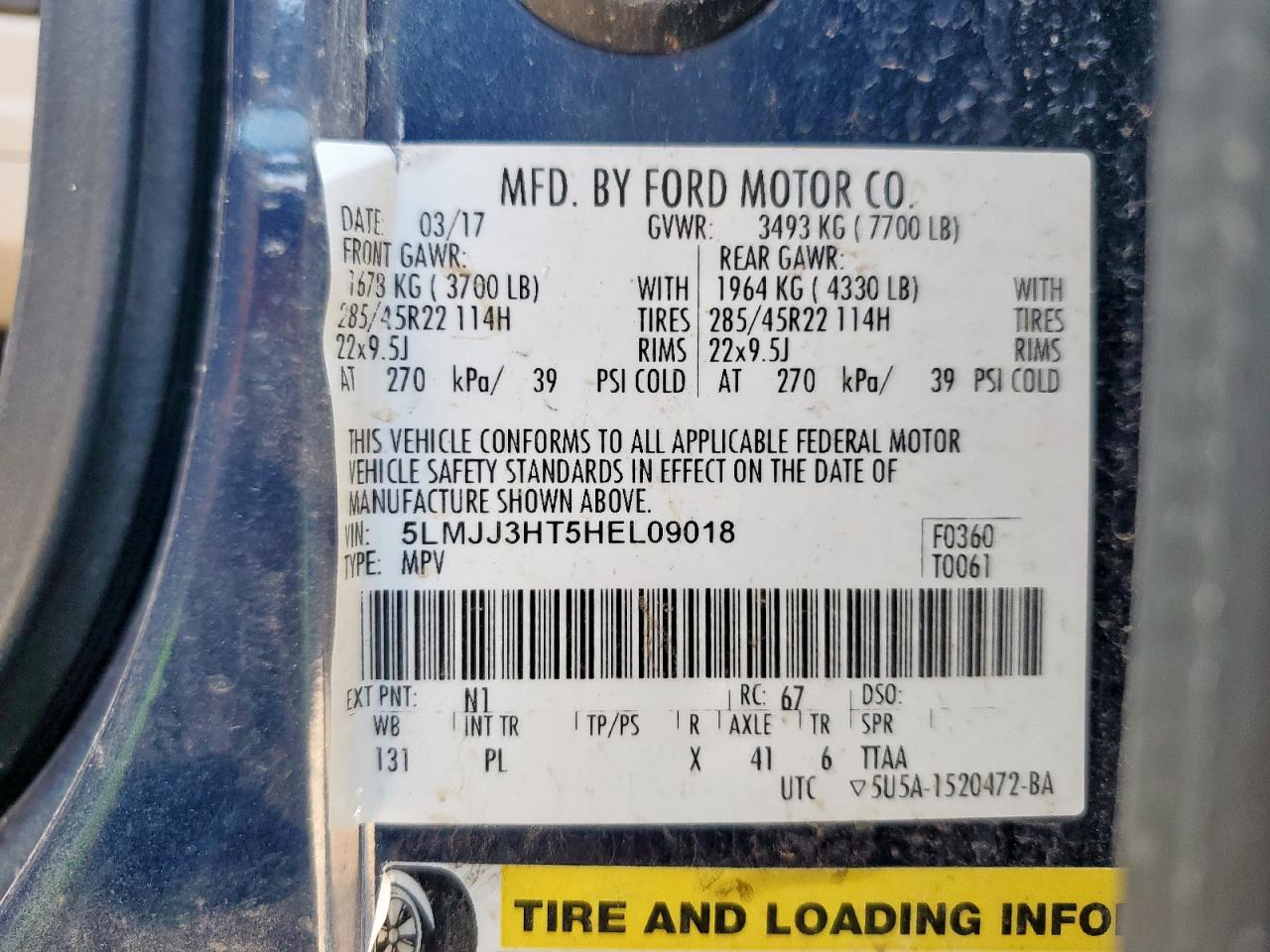 2017 Lincoln Navigator L Select VIN: 5LMJJ3HT5HEL09018 Lot: 81395765