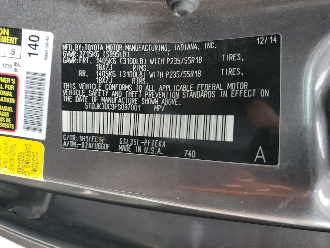 2015 Toyota Sienna Le VIN: 5TDJK3DC9FS097001 Lot: 83941115