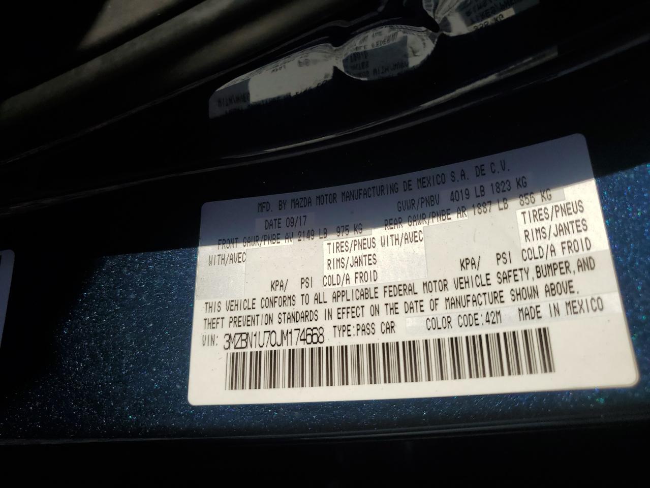 2018 Mazda 3 Sport VIN: 3MZBN1U70JM174668 Lot: 84166085