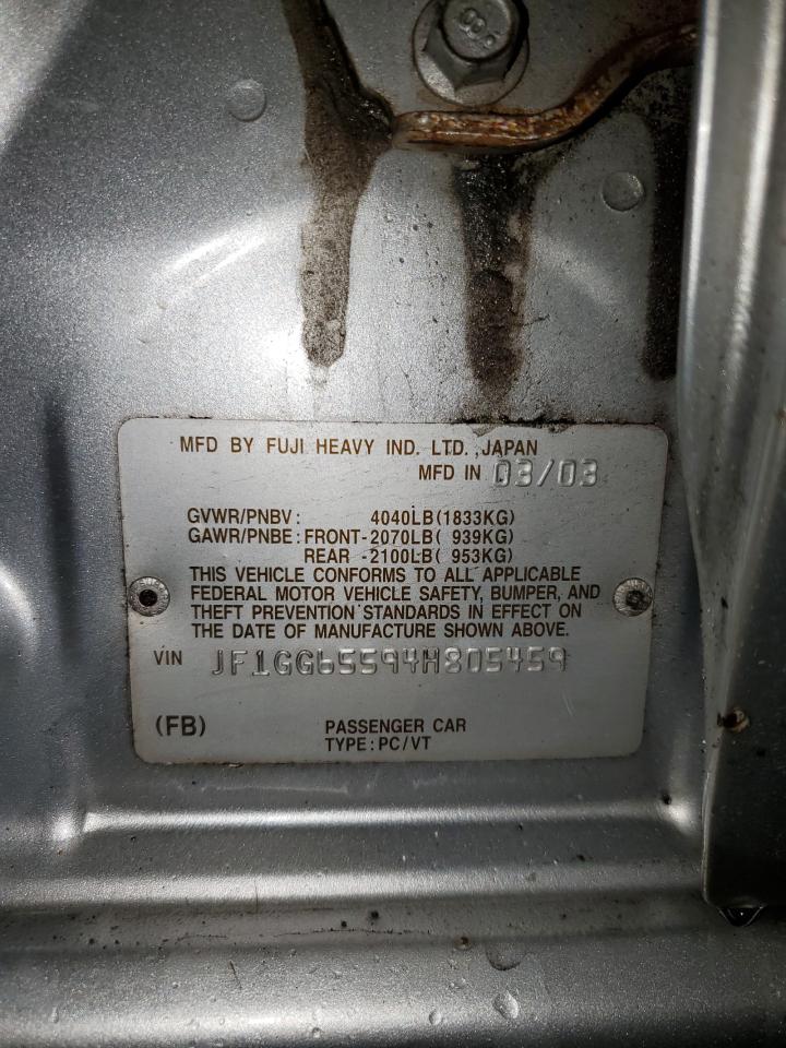 2004 Subaru Impreza Ts VIN: JF1GG65594H805459 Lot: 81552715