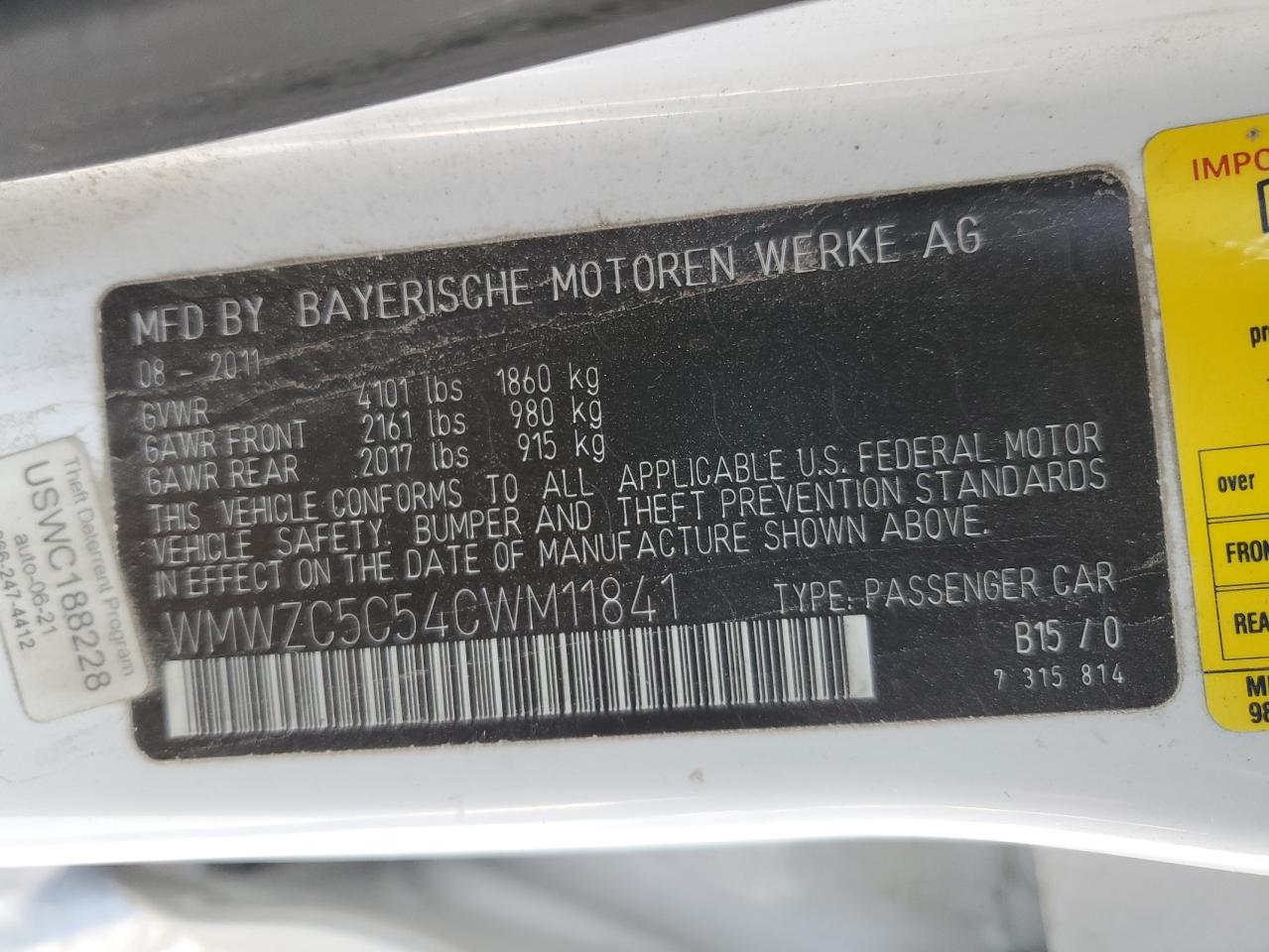 2012 Mini Cooper S Countryman VIN: WMWZC5C54CWM11841 Lot: 71620155