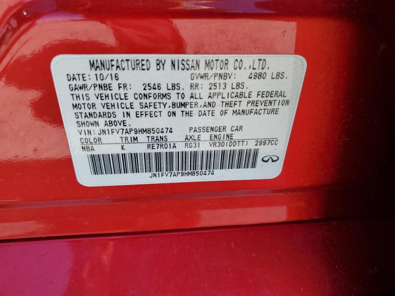 2017 Infiniti Q50 Red Sport 400 VIN: JN1FV7AP9HM850474 Lot: 71259075