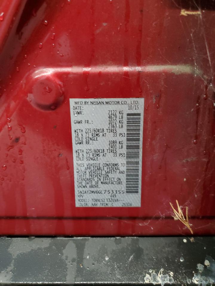 2016 Nissan Rogue S VIN: 5N1AT2MV6GC753355 Lot: 71890405