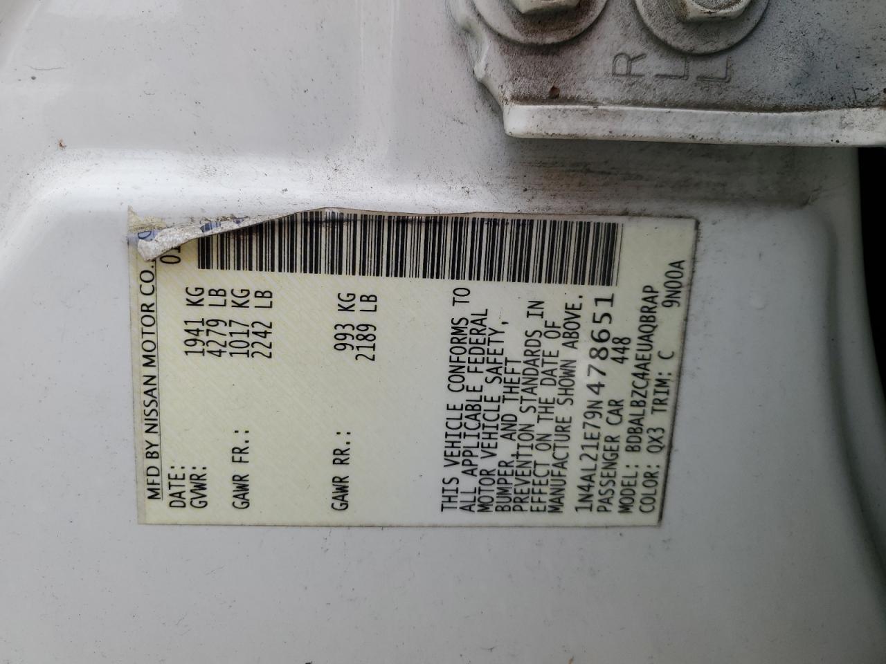 2009 Nissan Altima 2.5 VIN: 1N4AL21E79N478651 Lot: 81668795