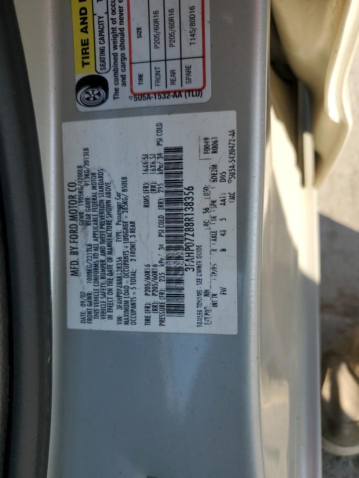 2008 Ford Fusion Se VIN: 3FAHP07Z88R138356 Lot: 68630175