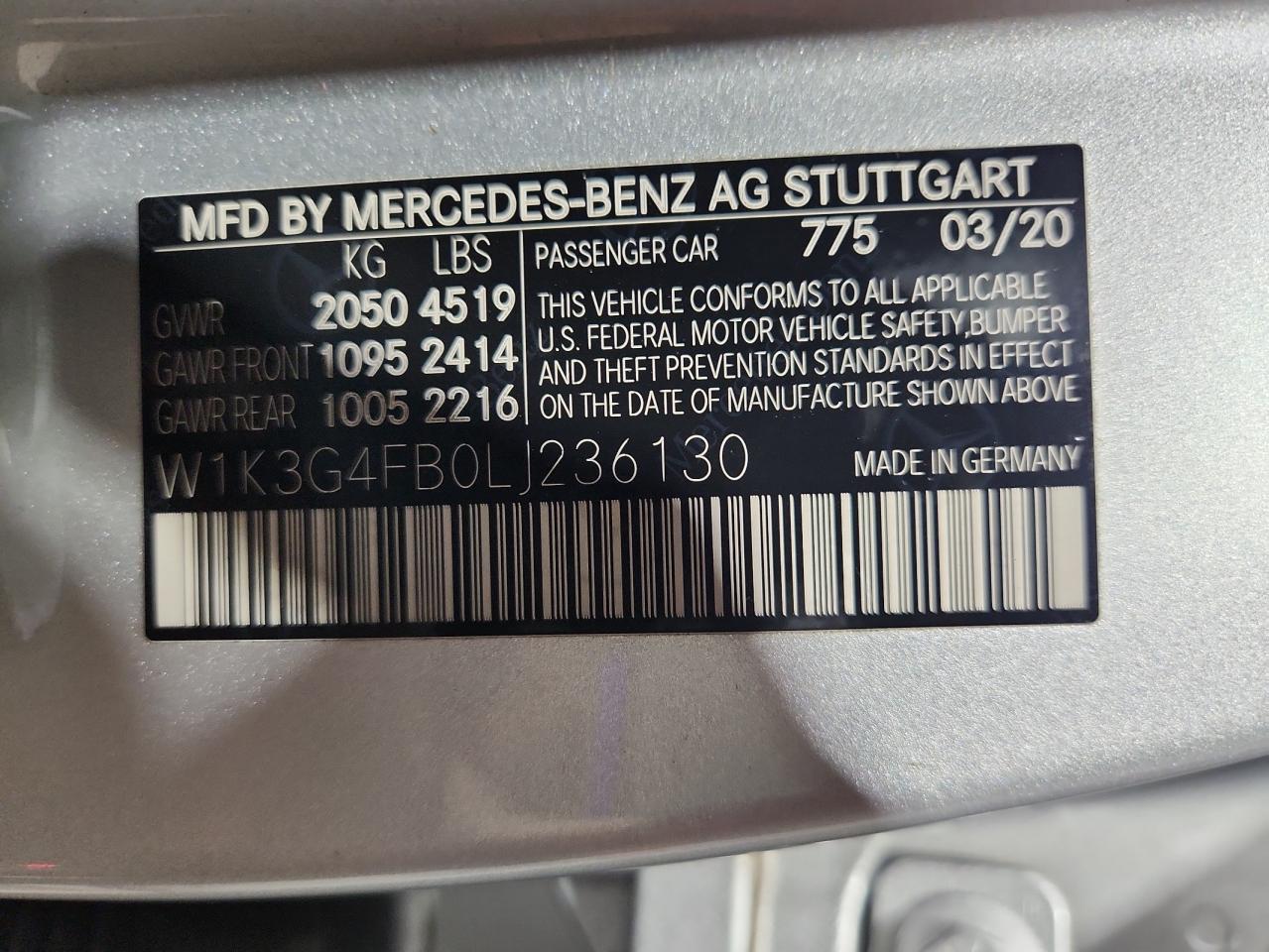 2020 Mercedes-Benz A 220 4Matic VIN: W1K3G4FB0LJ236130 Lot: 71748815