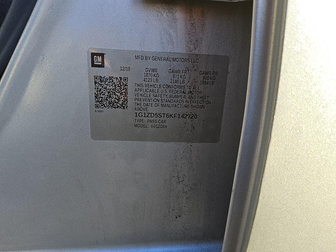 2019 Chevrolet Malibu Lt VIN: 1G1ZD5ST6KF142720 Lot: 71083715