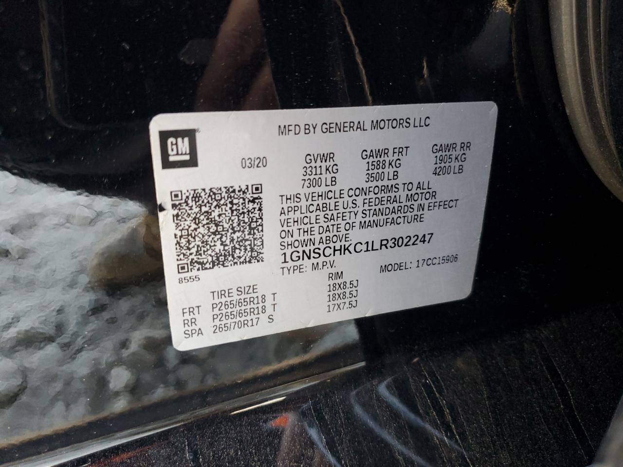 2020 Chevrolet Suburban C1500 Lt VIN: 1GNSCHKC1LR302247 Lot: 82141855