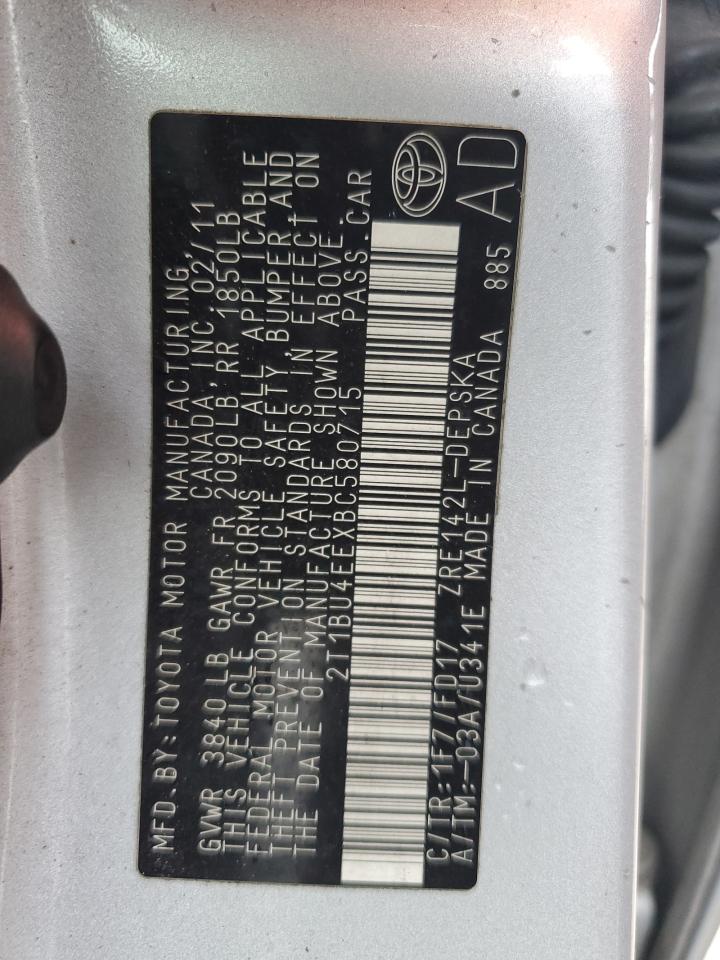 2011 Toyota Corolla Base VIN: 2T1BU4EEXBC580715 Lot: 83810925