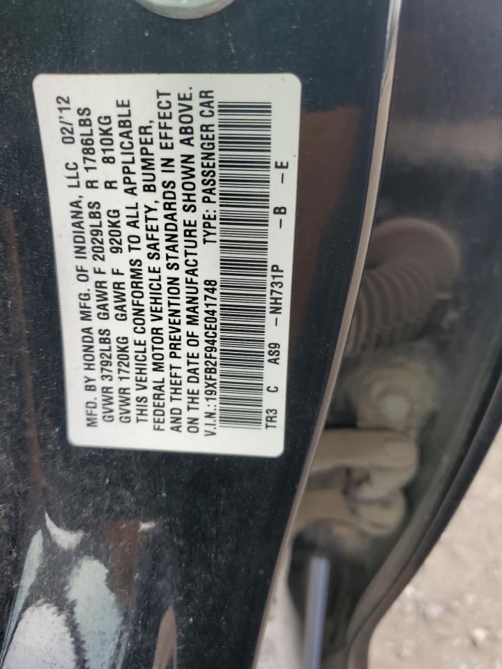 2012 Honda Civic Exl VIN: 19XFB2F94CE041748 Lot: 81129775