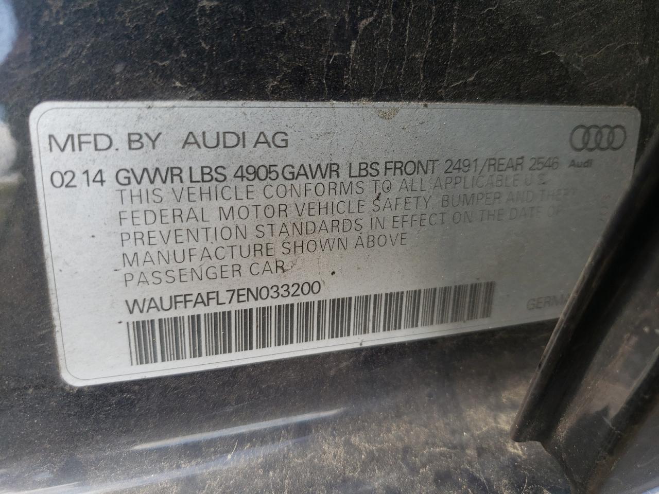 2014 Audi A4 Premium Plus VIN: WAUFFAFL7EN033200 Lot: 81432435