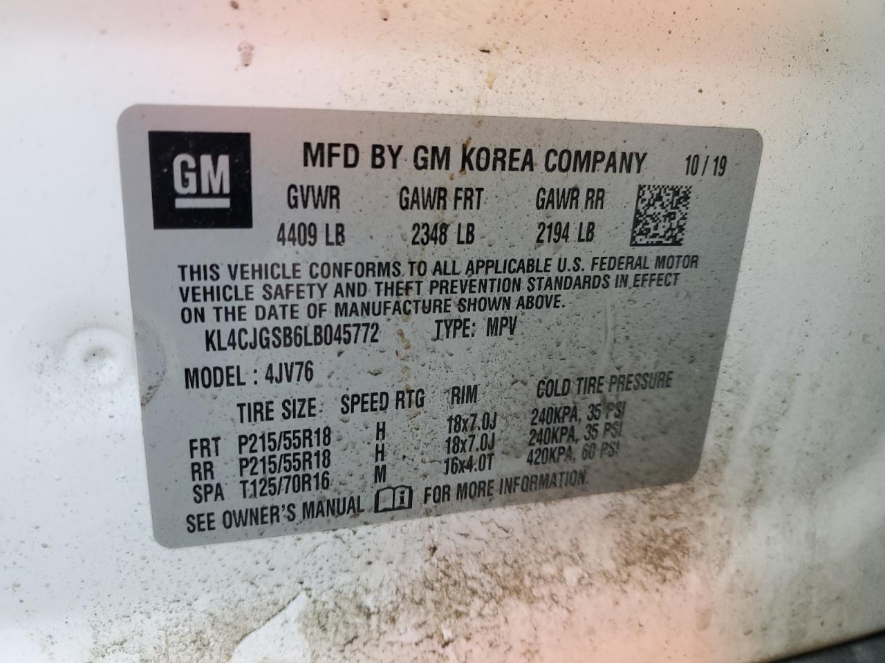 2020 Buick Encore Essence VIN: KL4CJGSB6LB045772 Lot: 71883045