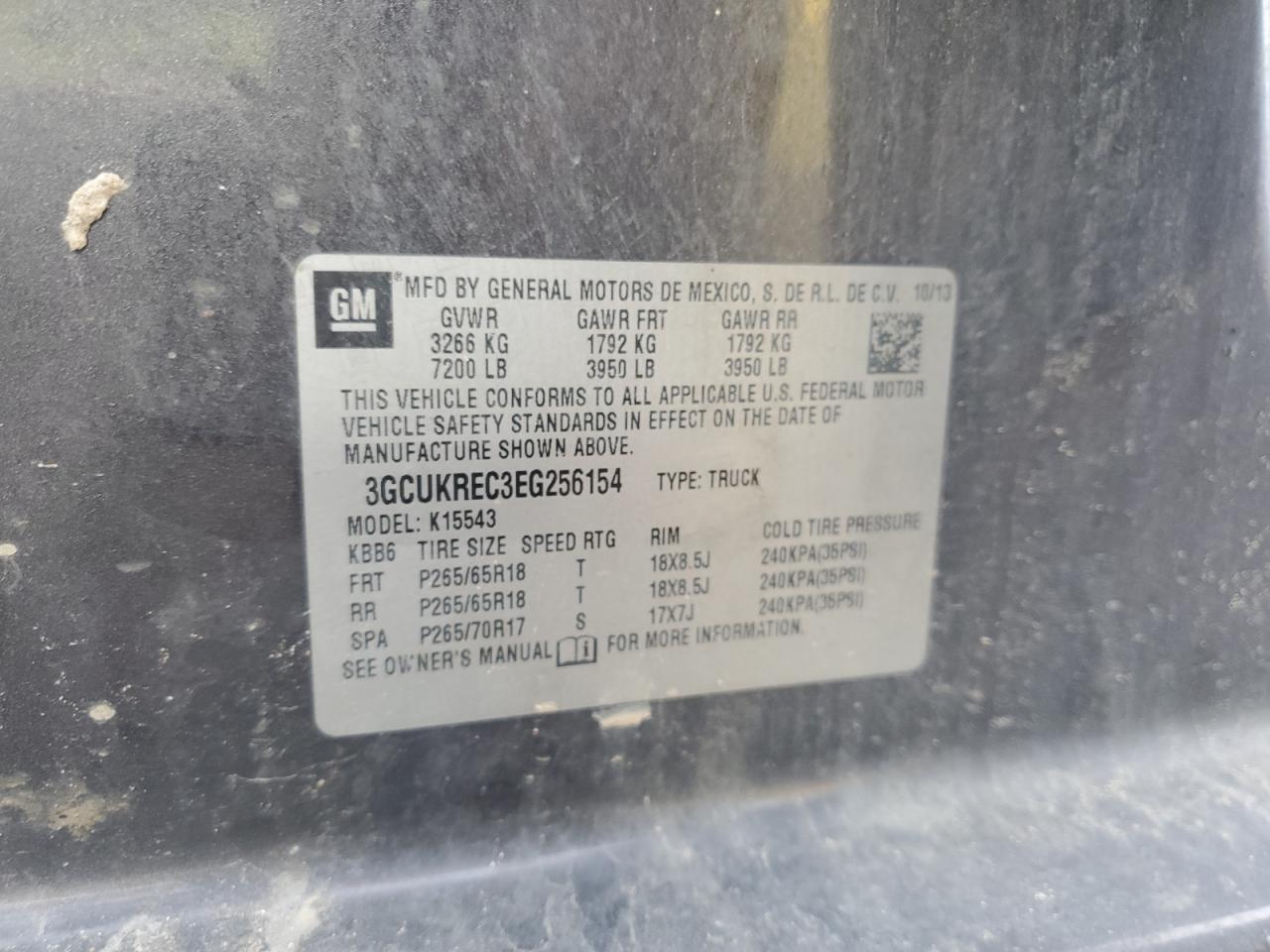 2014 Chevrolet Silverado K1500 Lt VIN: 3GCUKREC3EG256154 Lot: 84406145