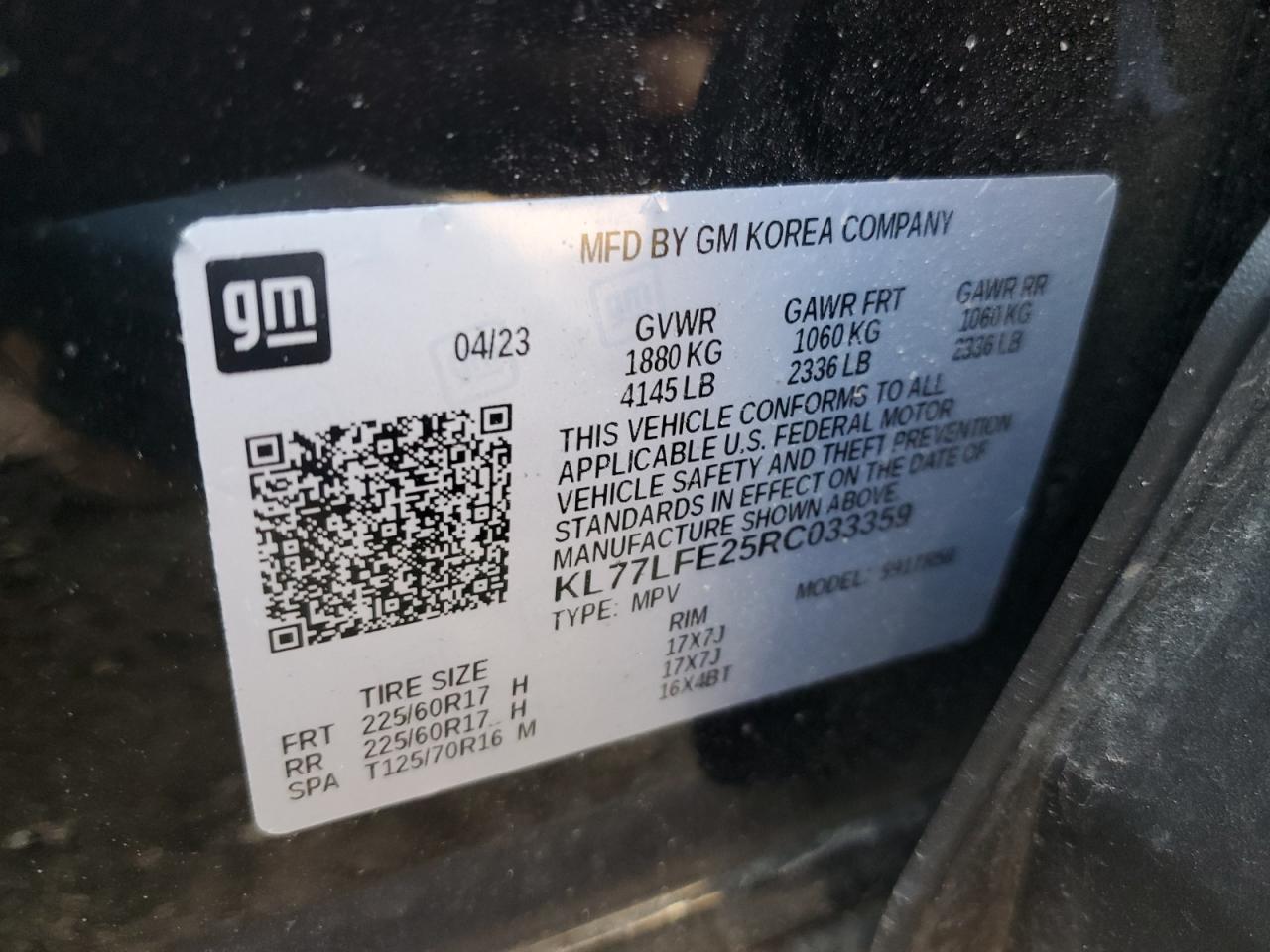 2024 Chevrolet Trax Ls VIN: KL77LFE25RC033359 Lot: 80455395