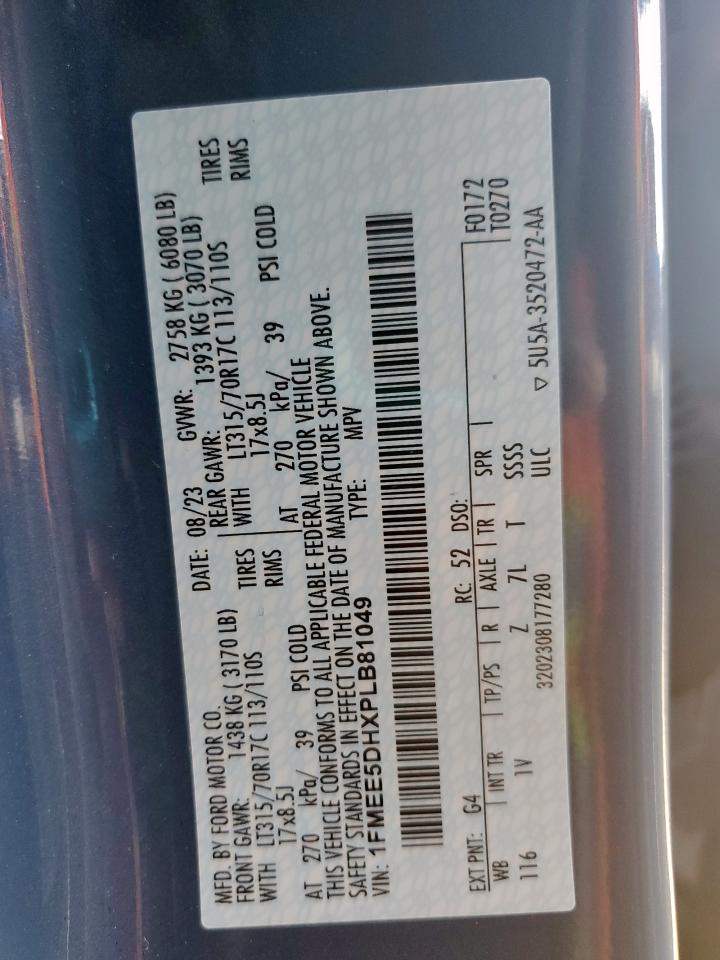 2023 Ford Bronco Base VIN: 1FMEE5DHXPLB81049 Lot: 81023315