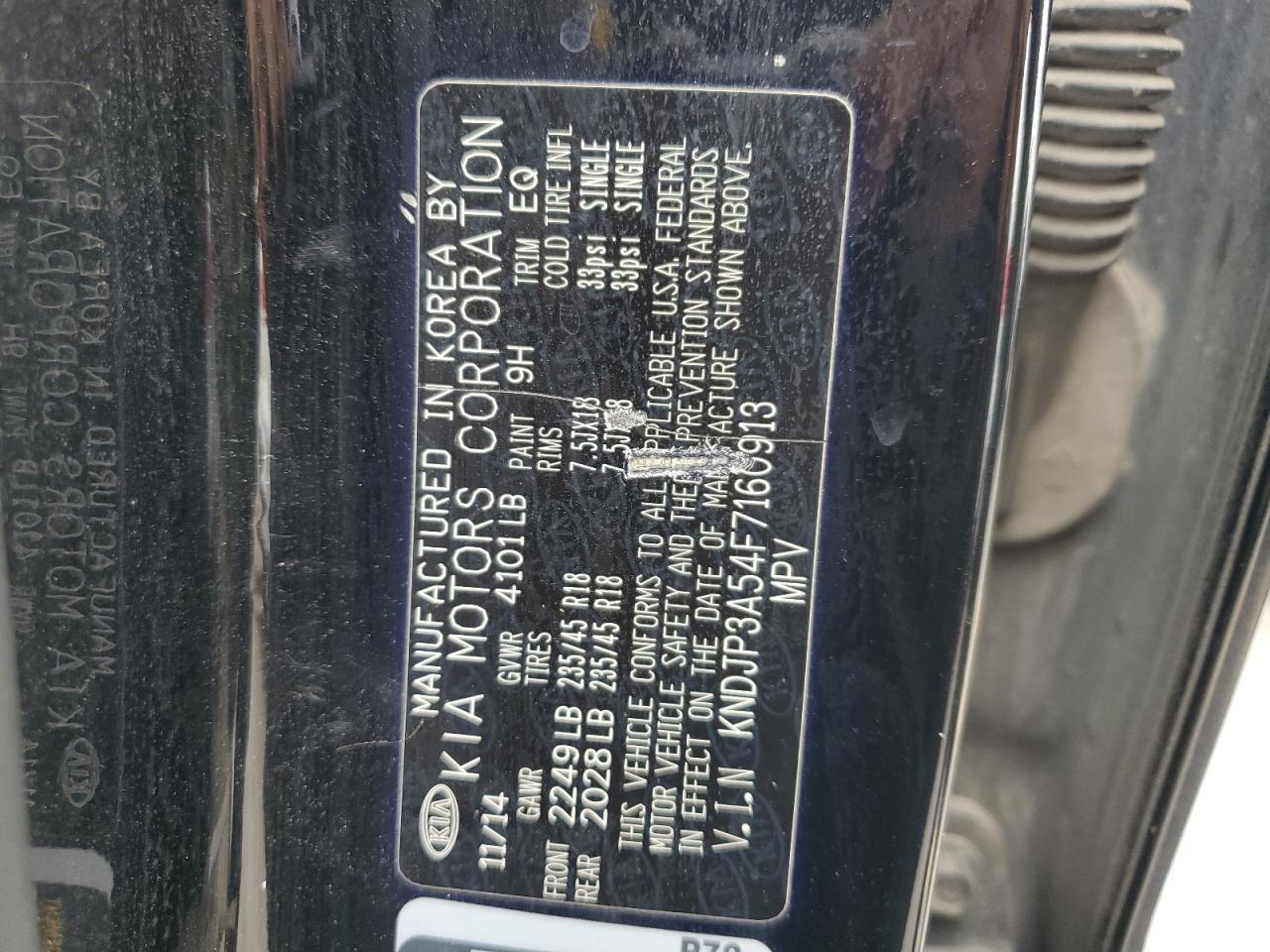 2015 Kia Soul + VIN: KNDJP3A54F7160913 Lot: 83758955