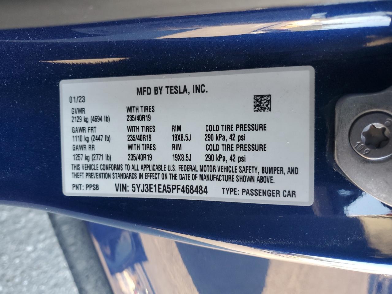 2023 Tesla Model 3 VIN: 5YJ3E1EA5PF468484 Lot: 71916385