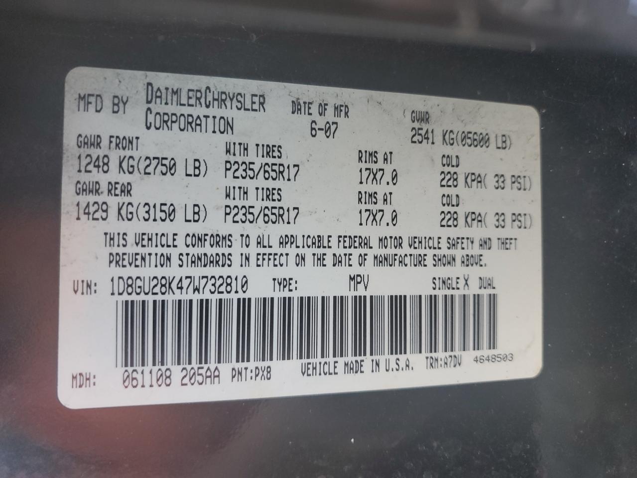 2007 Dodge Nitro Sxt VIN: 1D8GU28K47W732810 Lot: 84374655