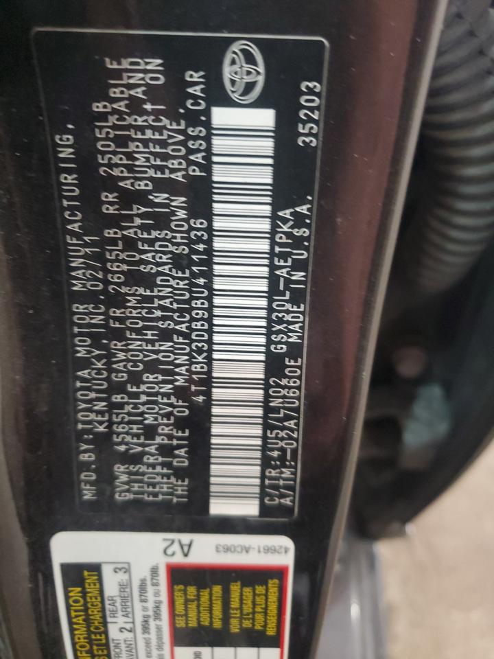 2011 Toyota Avalon Base VIN: 4T1BK3DB9BU411436 Lot: 83850185