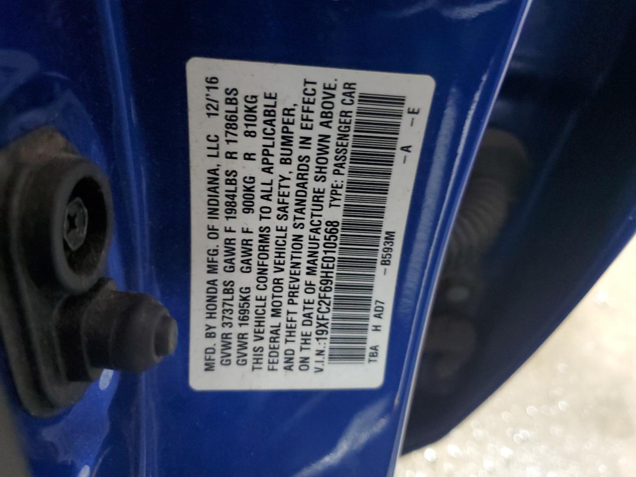 2017 Honda Civic Lx VIN: 19XFC2F69HE010568 Lot: 84286205