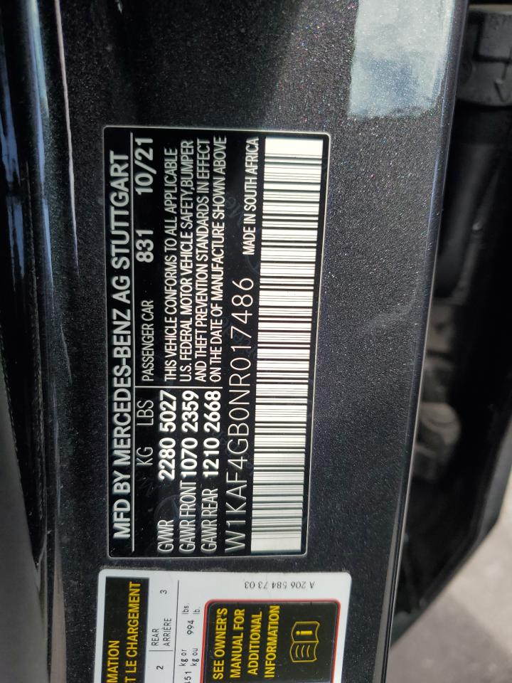 2022 Mercedes-Benz C 300 VIN: W1KAF4GB0NR017486 Lot: 81395735