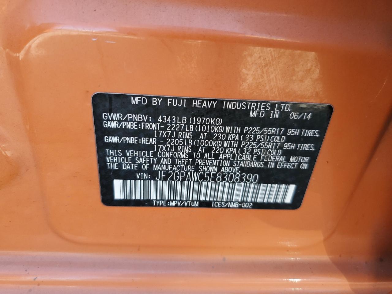 2014 Subaru Xv Crosstrek 2.0 Premium VIN: JF2GPAWC5E8308390 Lot: 72092445