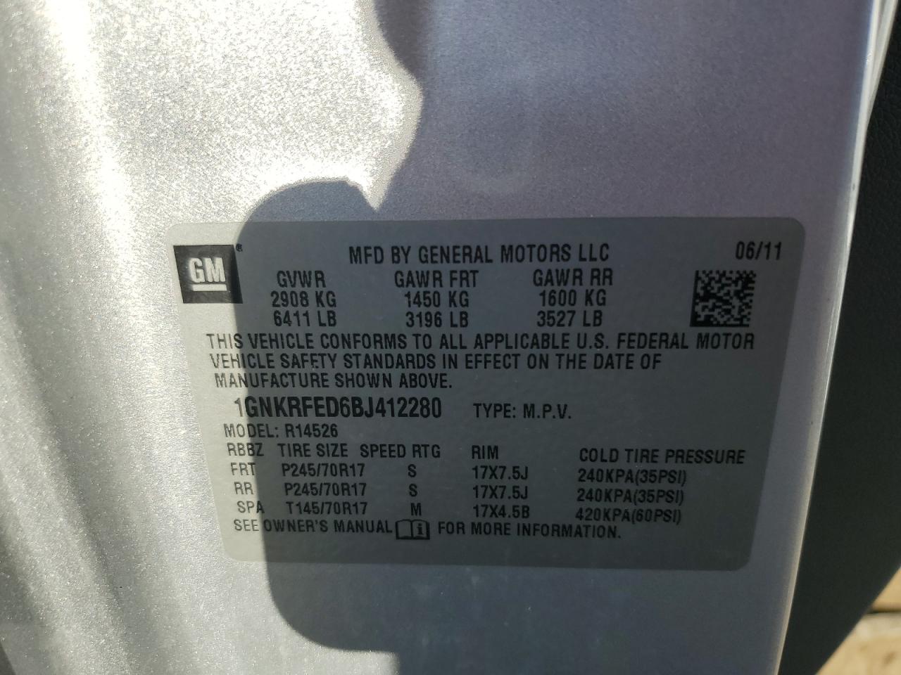 2011 Chevrolet Traverse Ls VIN: 1GNKRFED6BJ412280 Lot: 84247665