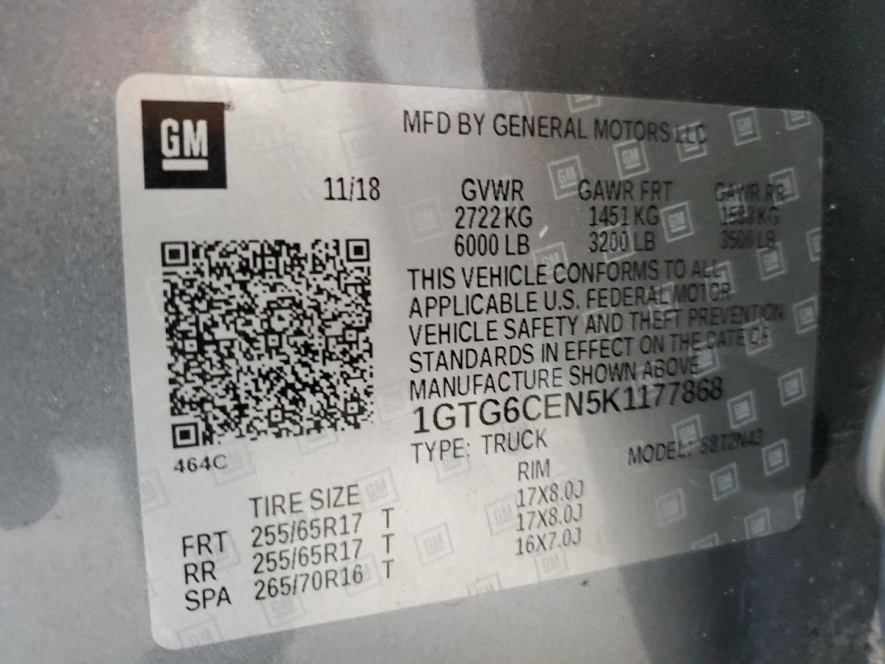 2019 GMC Canyon Sle VIN: 1GTG6CEN5K1177868 Lot: 80441875