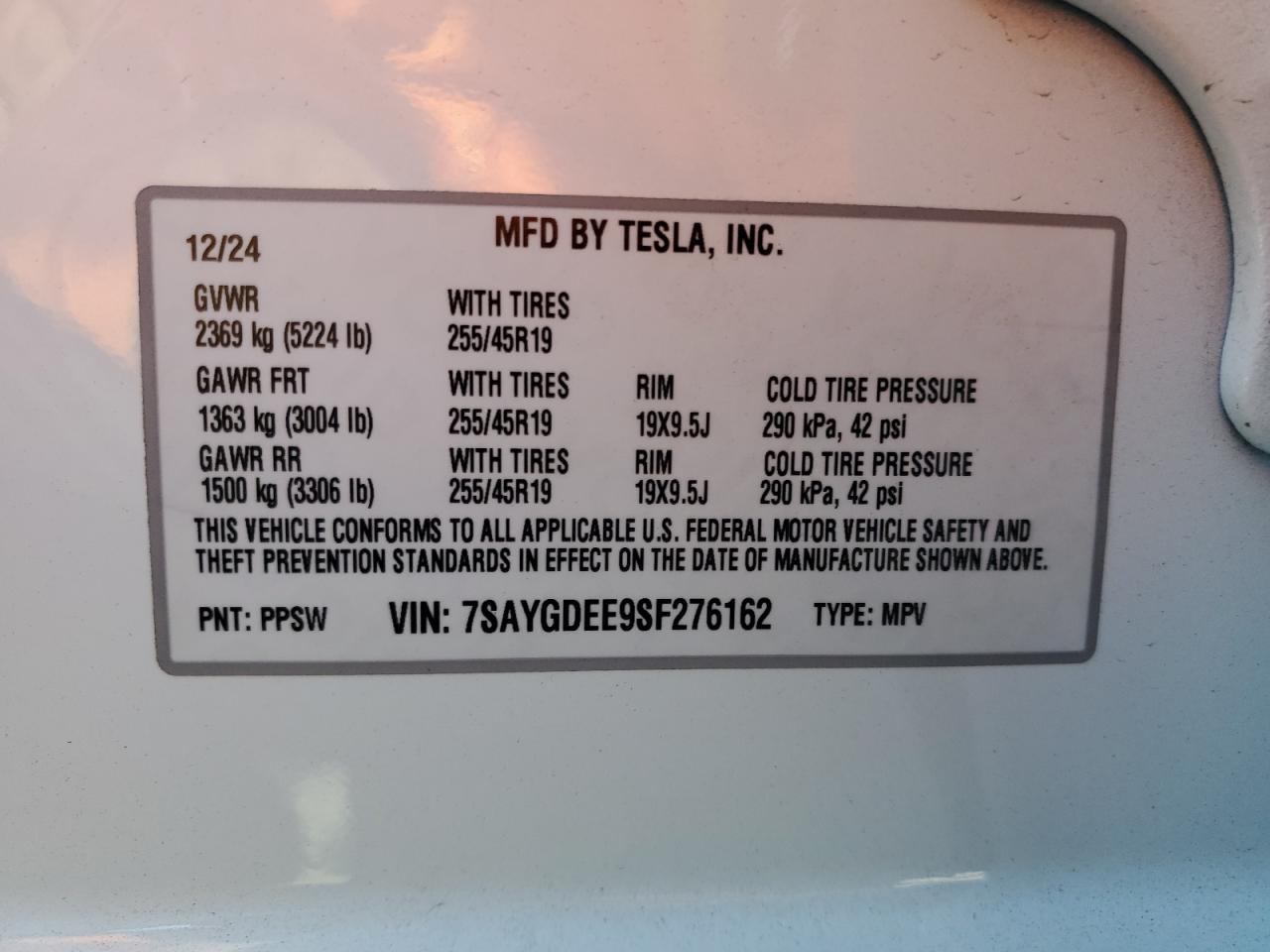 2025 Tesla Model Y VIN: 7SAYGDEE9SF276162 Lot: 71872725