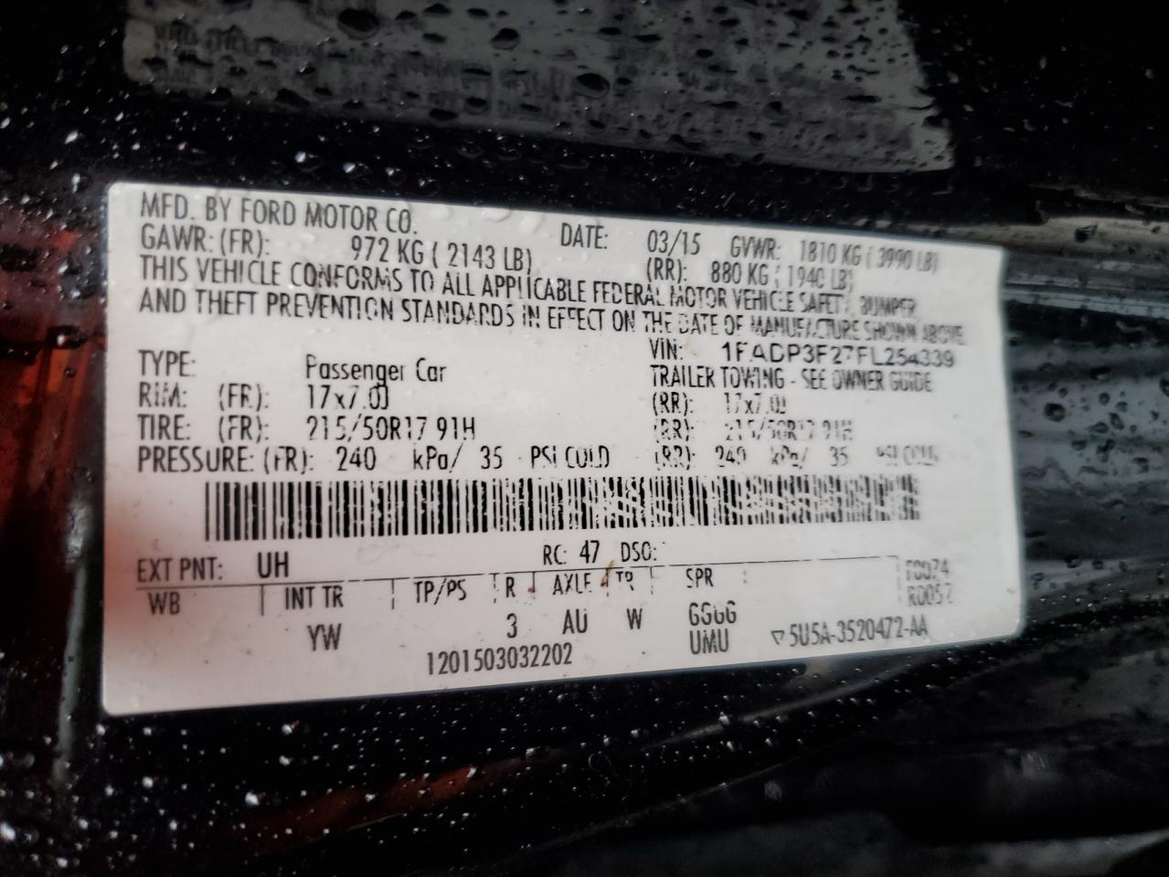 2015 Ford Focus Se VIN: 1FADP3F27FL254339 Lot: 81089715