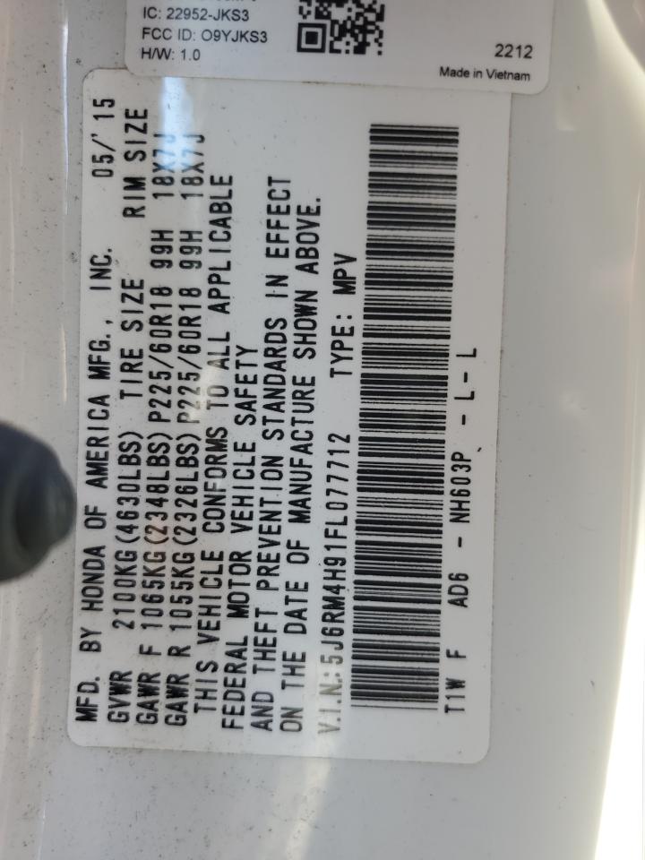 2015 Honda Cr-V Touring VIN: 5J6RM4H91FL077712 Lot: 80690475