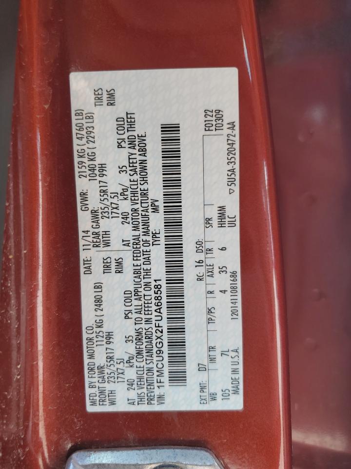 2015 Ford Escape Se VIN: 1FMCU9GX2FUA68581 Lot: 84379915