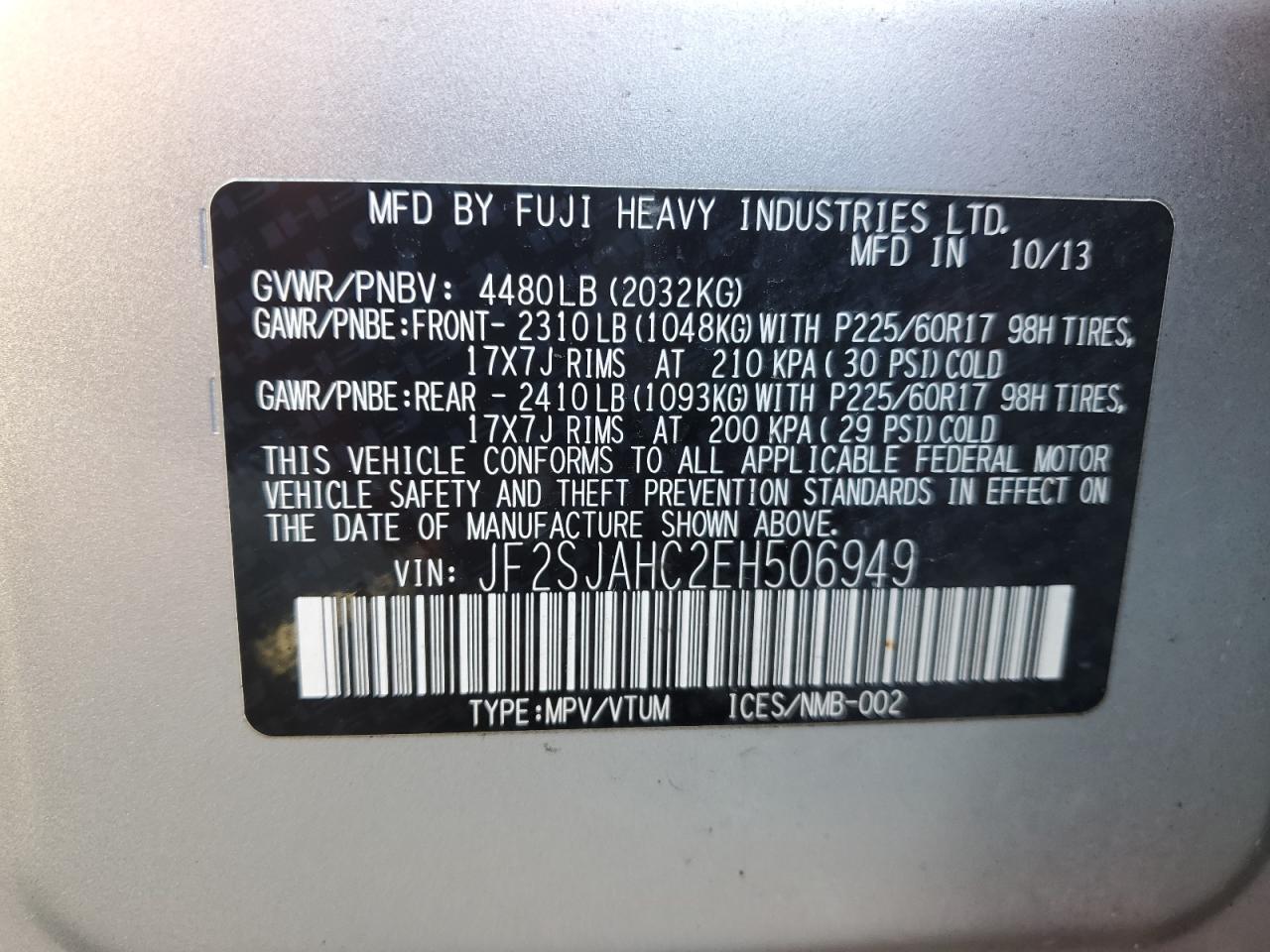 2014 Subaru Forester 2.5I Limited VIN: JF2SJAHC2EH506949 Lot: 71273325