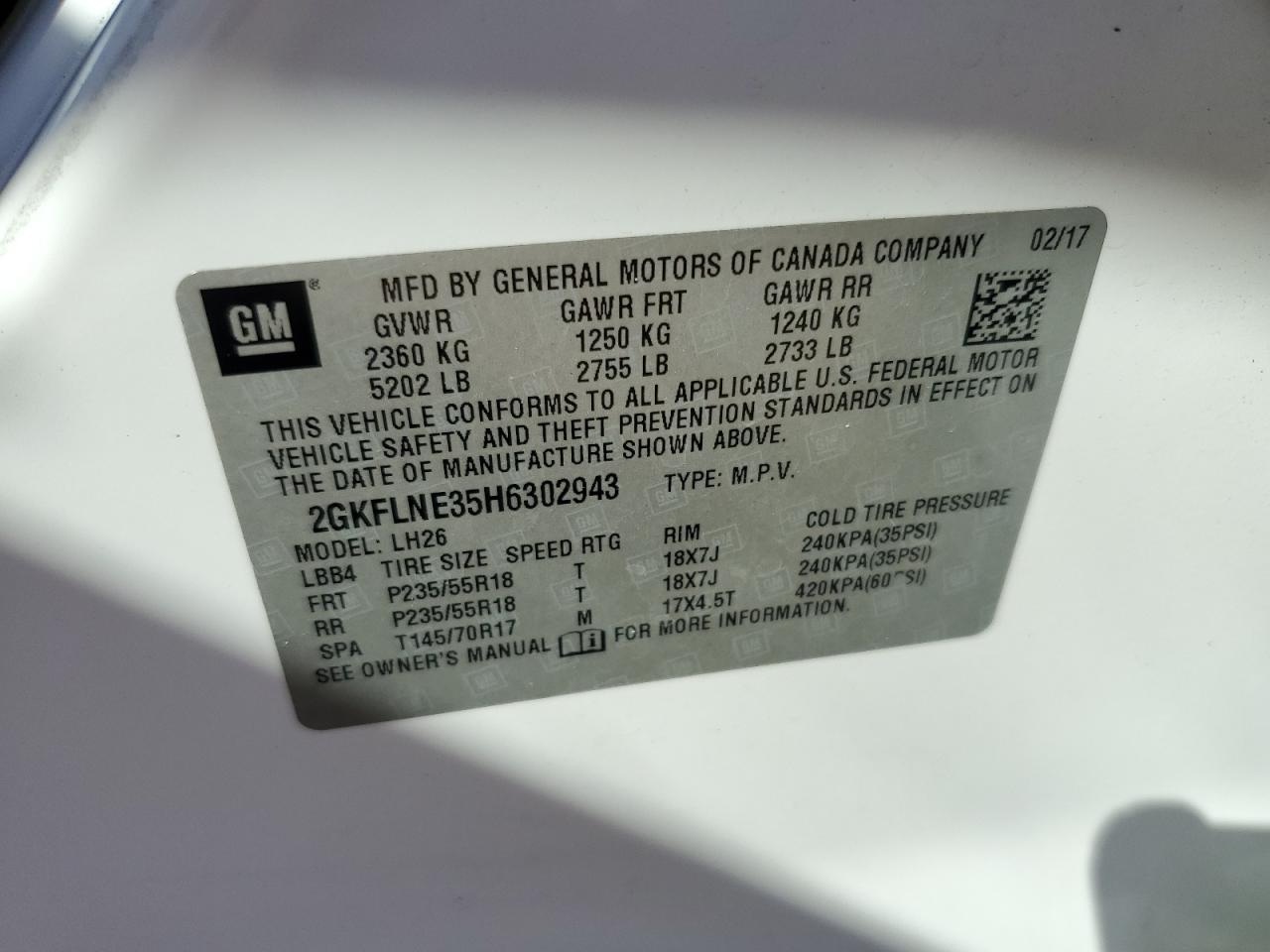 2017 GMC Terrain Sle VIN: 2GKFLNE35H6302943 Lot: 84602565