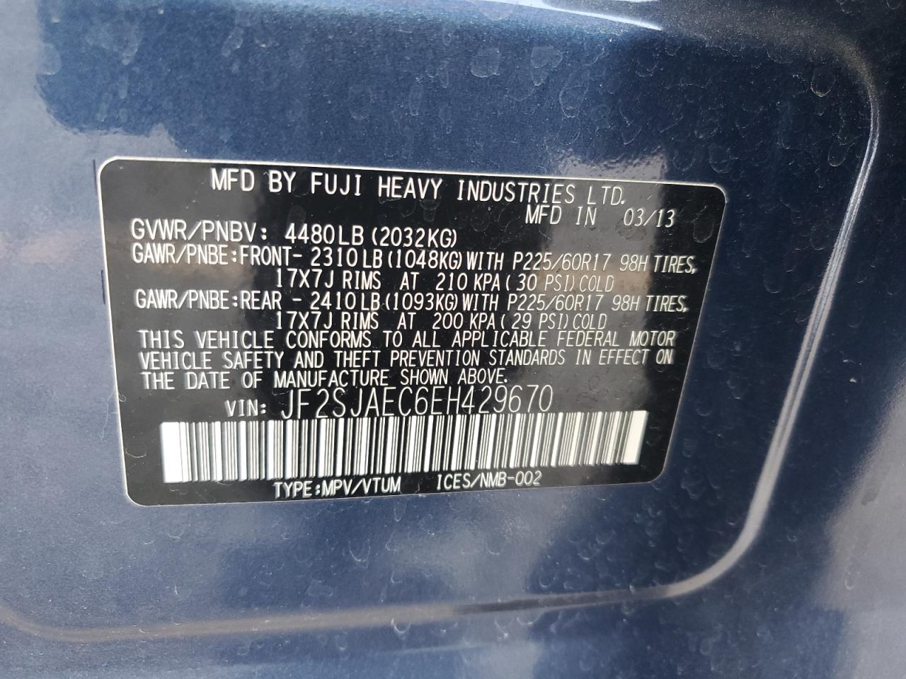 2014 Subaru Forester 2.5I Premium VIN: JF2SJAEC6EH429670 Lot: 84403015