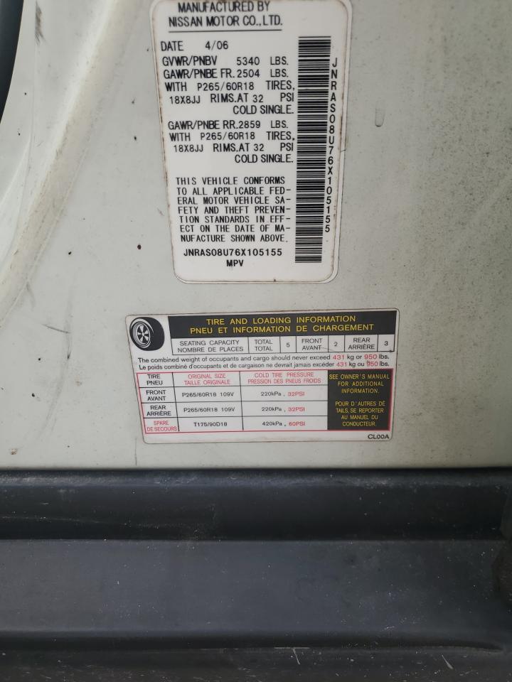 2006 Infiniti Fx35 VIN: JNRAS08U76X105155 Lot: 69957405