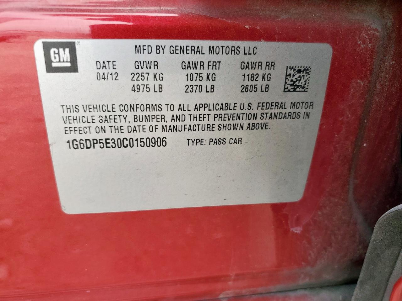 2012 Cadillac Cts Premium Collection VIN: 1G6DP5E30C0150906 Lot: 81721045