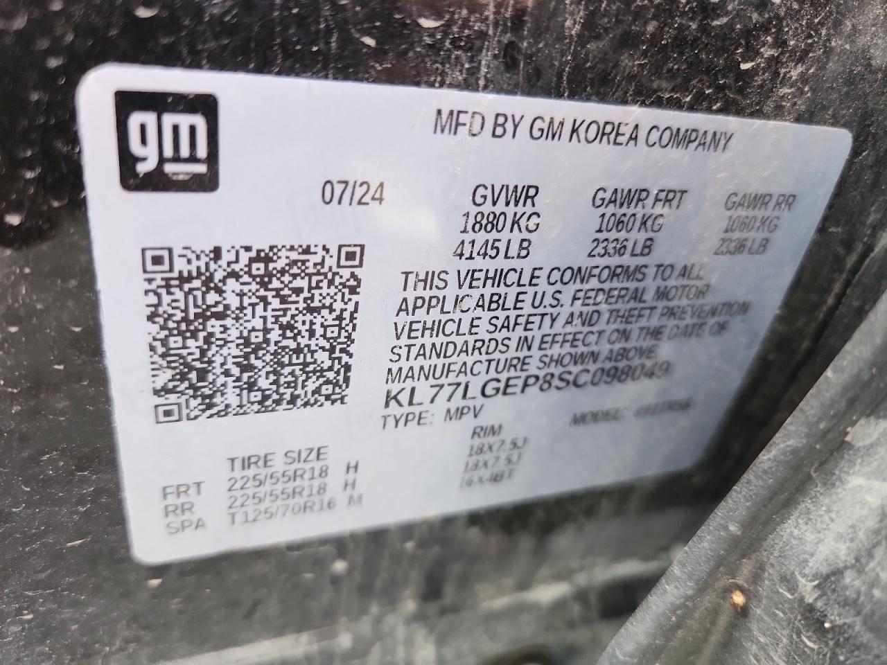 2025 Chevrolet Trax 1Rs VIN: KL77LGEP8SC098049 Lot: 80183485