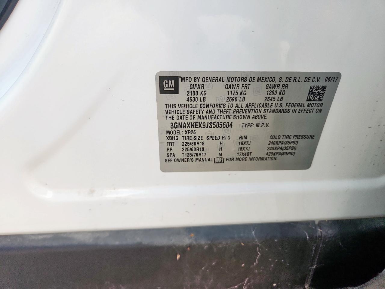2018 Chevrolet Equinox Lt VIN: 3GNAXKEX9JS505604 Lot: 81411785