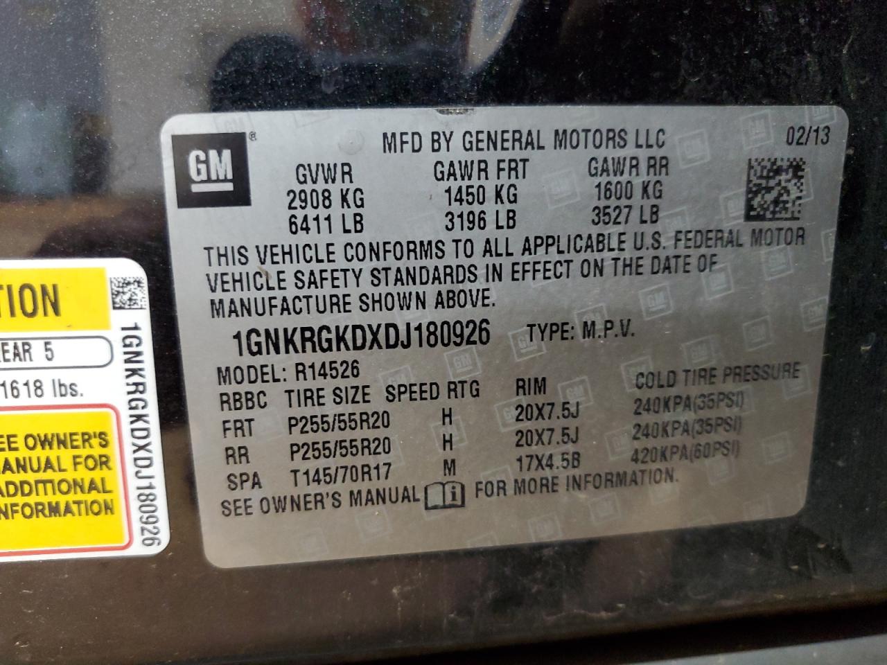 2013 Chevrolet Traverse Lt VIN: 1GNKRGKDXDJ180926 Lot: 84382735