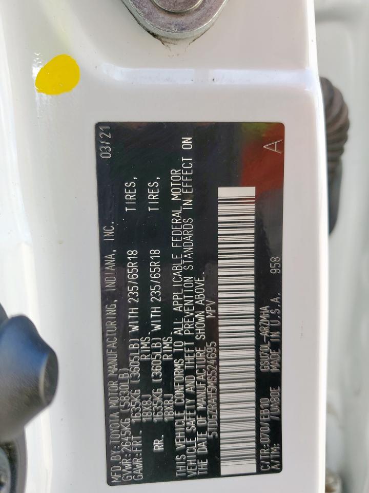 2021 Toyota Highlander Xle VIN: 5TDGZRAH5MS524695 Lot: 82088875