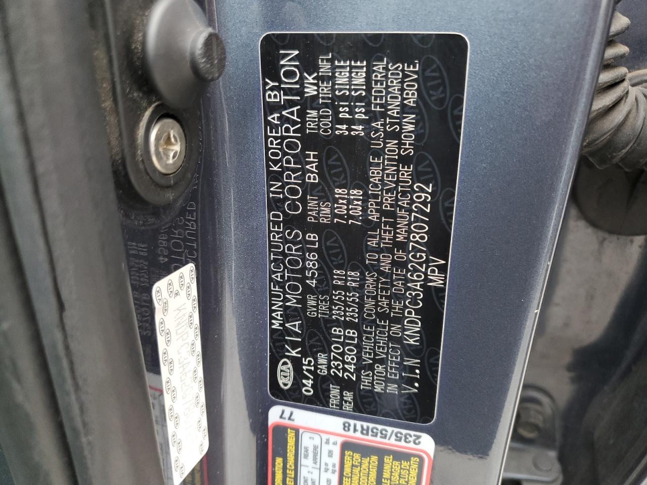 2016 Kia Sportage Ex VIN: KNDPC3A62G7807292 Lot: 81109335