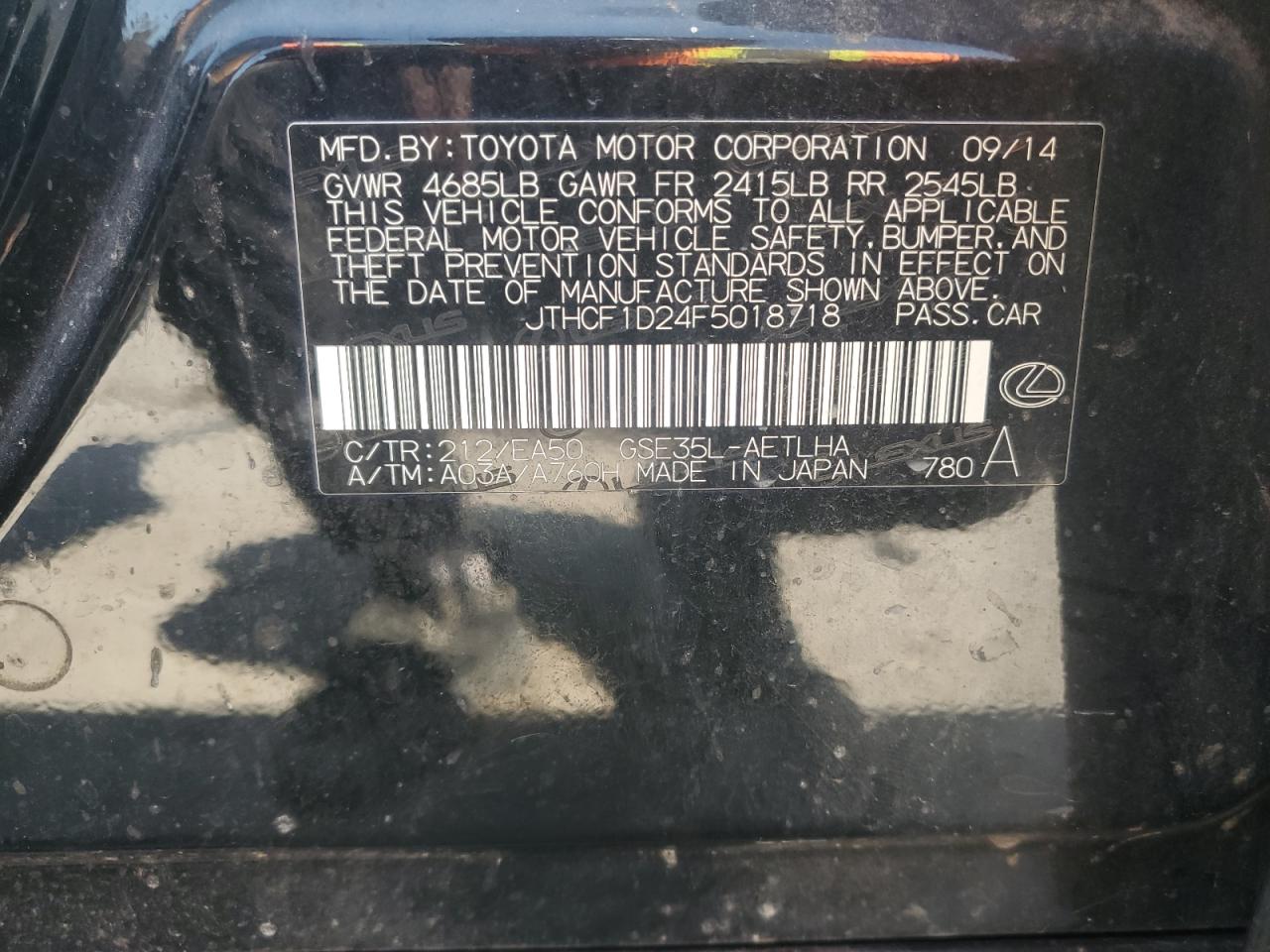 2015 Lexus Is 250 VIN: JTHCF1D24F5018718 Lot: 80300685